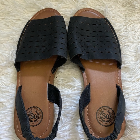 SO black slip on sling back sandals laser cut size 7 - Picture 1 of 7